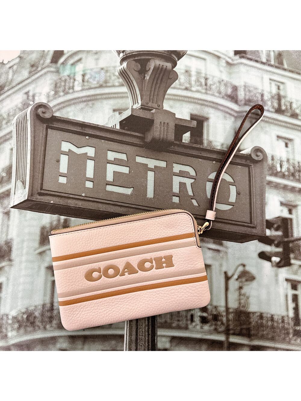 Coach CH311 Corner Zip Wristlet With Coach Stripe